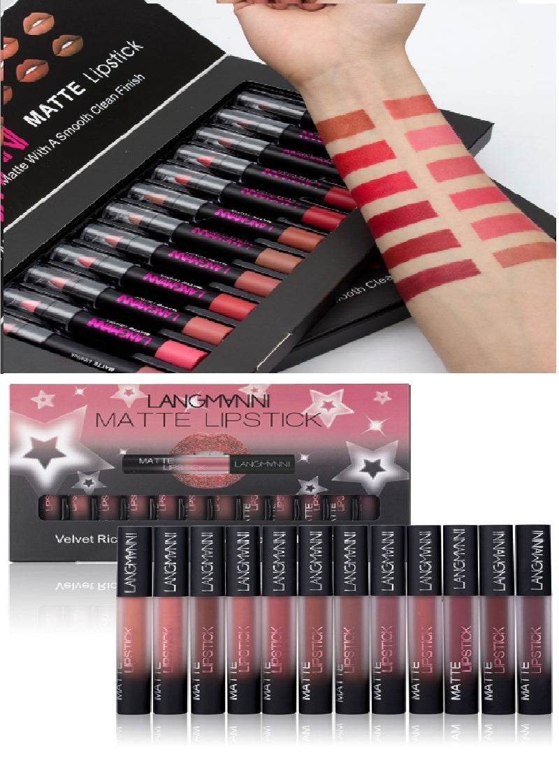Matte Lipstick Waterproof Long-lasting Velvet Lipstick Set - Before and after comparison