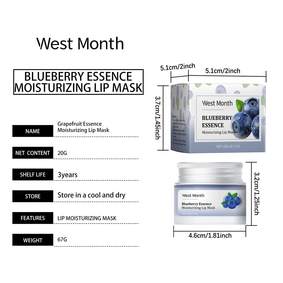 Blueberry Lip Mask - Size and usage reference