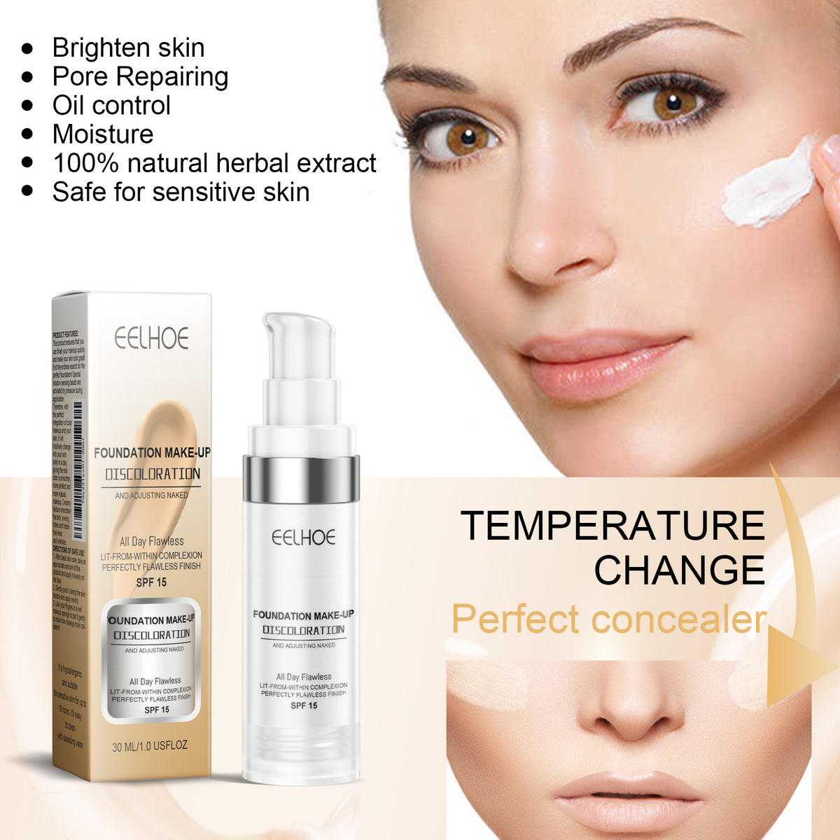 Concealer and Color-Changing Foundation Liquid - Application demonstration
