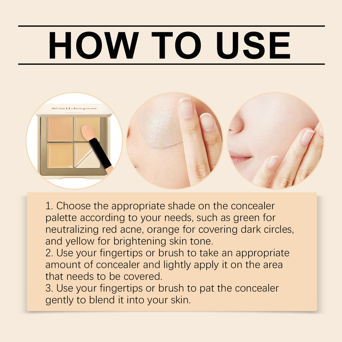 Concealer palette, fine powder, natural - Texture and shade swatch