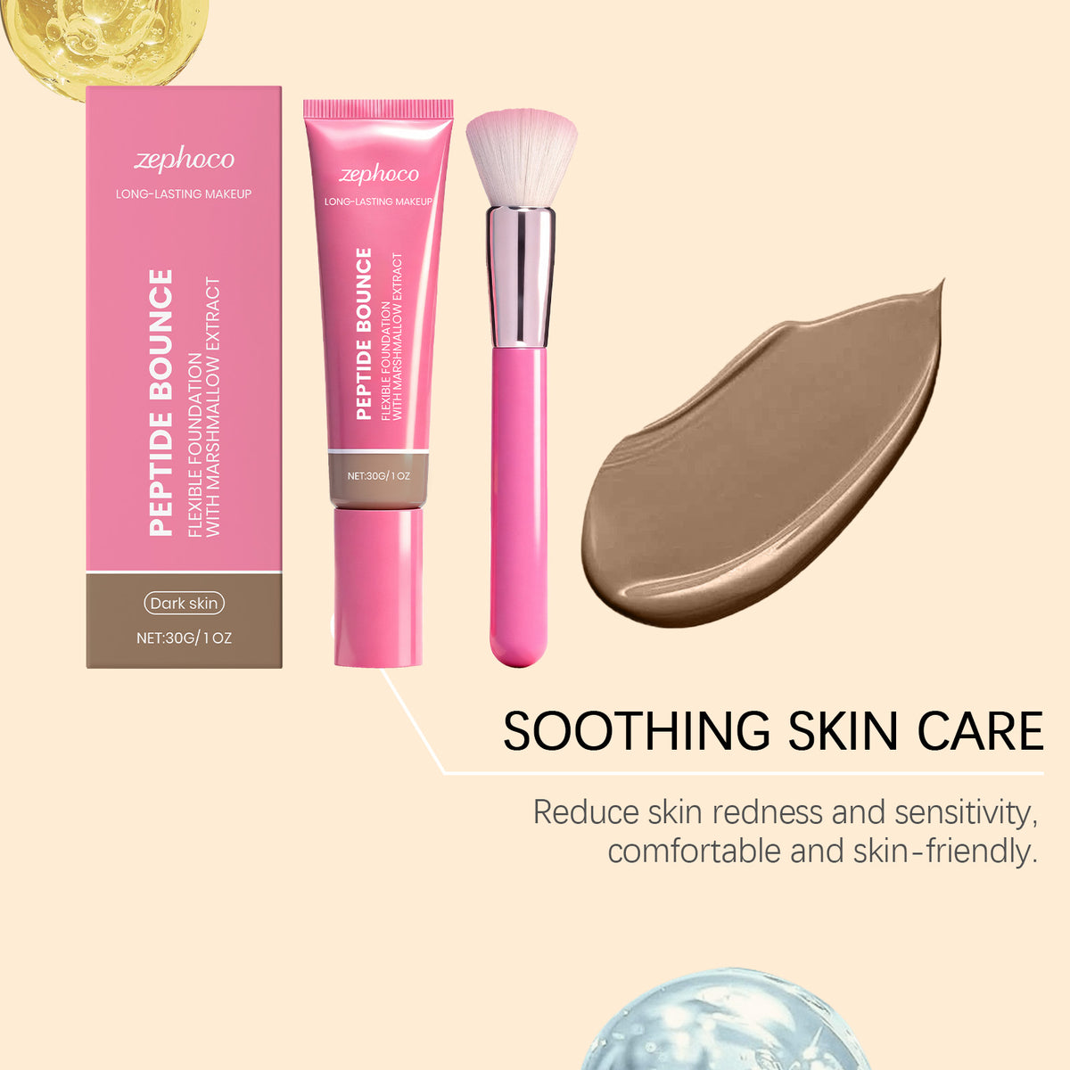 Lightweight Long-Lasting Foundation (Darker Skin Tones) - Texture and shade swatch