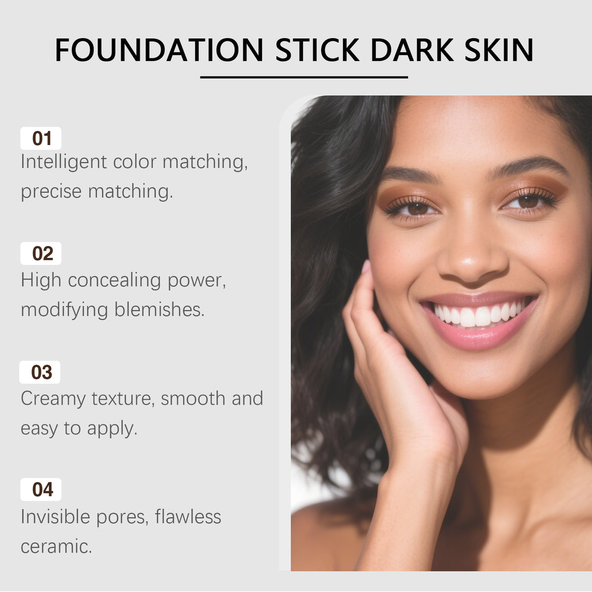 AMZ 2-in-1 Color-Changing Foundation Stick (Dark Skin Tone) - Full set flat lay