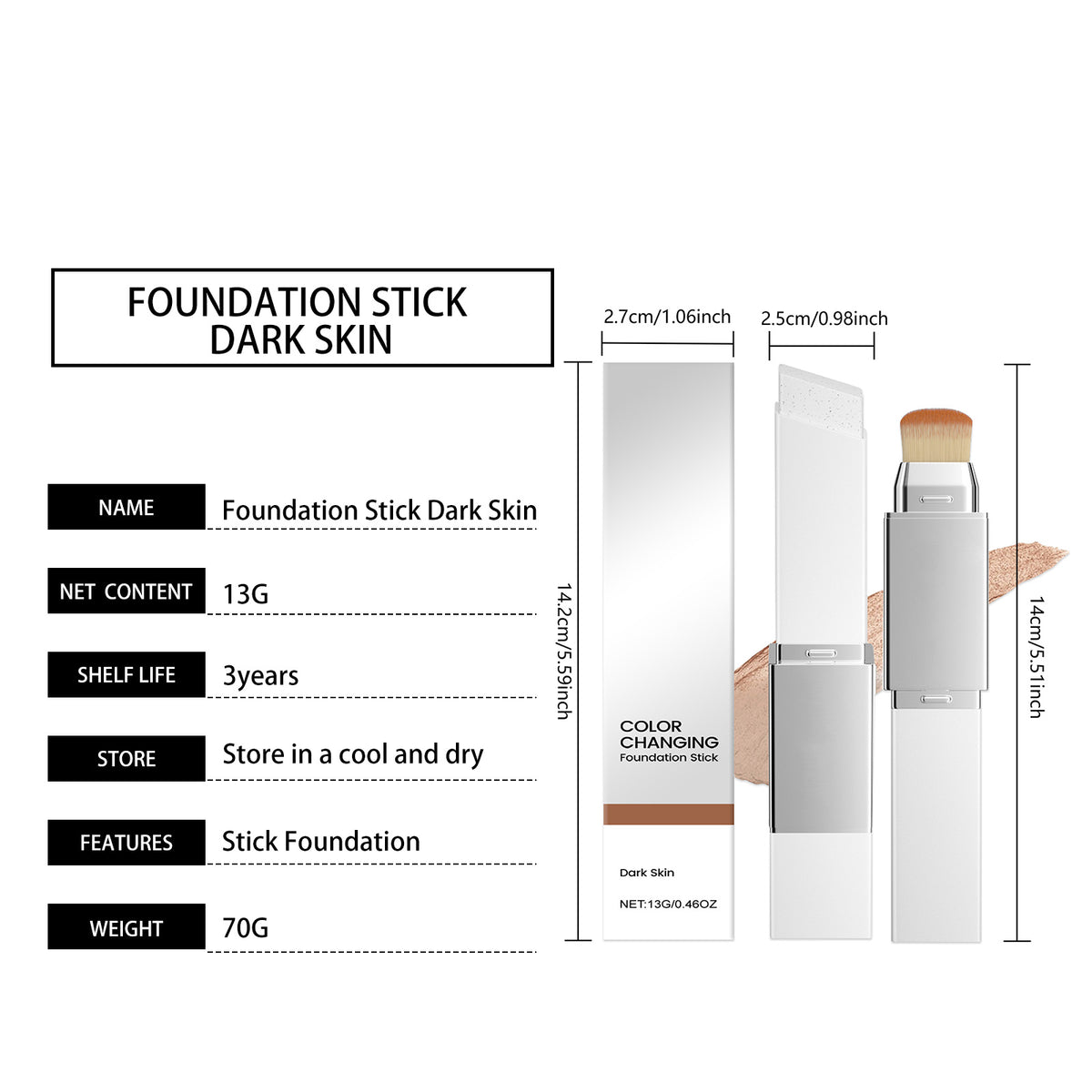 AMZ 2-in-1 Color-Changing Foundation Stick (Dark Skin Tone) - Shade variety display