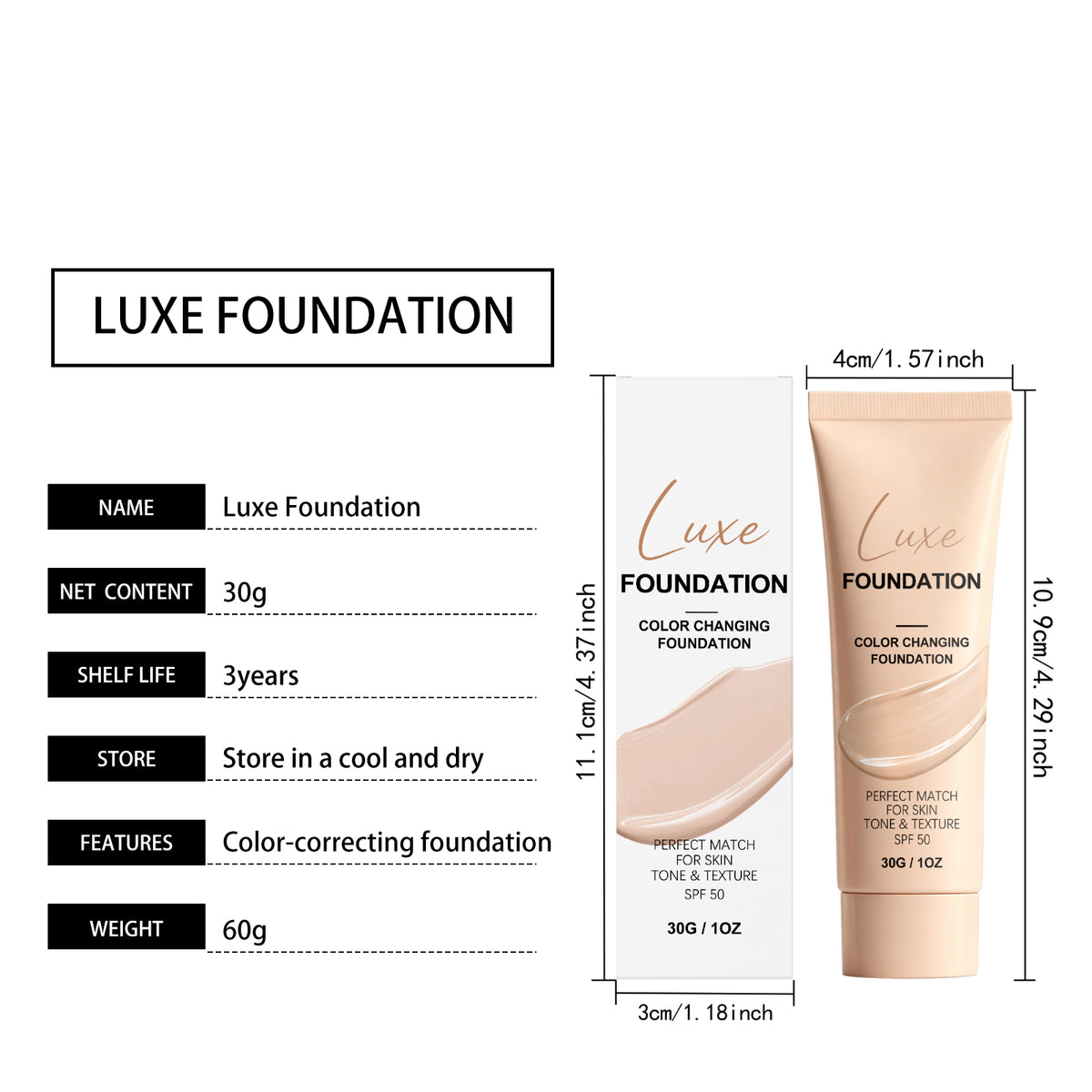 Sunscreen Tinted Foundation (Skin Color) - Size and usage reference